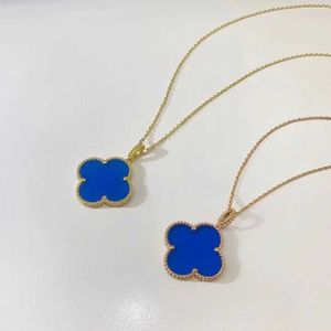 Fashion High version Van Clover Necklace Womens V Gold Thick Plated 18K Rose Large Blue Jade Marrow Pendant With logo