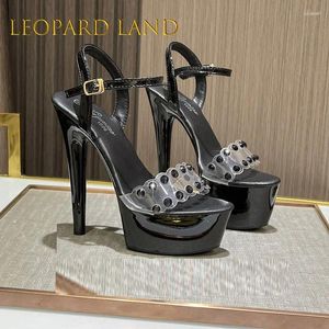 Sandaler Leopard Land Women Nightclub Dubbel Drainage Drill Stiletto Solid Color 8661 Series 15cm Heel 5cm Platform LFD