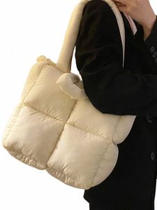 女性のダイアムブロックトートバッグパフソフトコット詰めた枕カットレディース用汎用性の高いジッパー片方