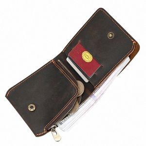 Crazy Horse Leather Kort plånbok med myntfickor Män Real Leather Pocket Wallet Casual Men Coin Purse Retro Card Holder Case B2JH#