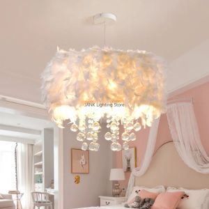 Designer New Simple Feather Chandelier Creative Living Room Bedside Net Popular Girl Warm Romantic Bedroom Led Lighting Fixture