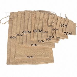 20pcs/lot Jute Drawstring Bags With Handles Gift Packaging Party Favor Candy Burlap Pouch 9 Sizes To Choose d5Wo#