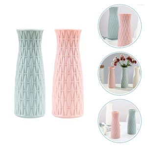 Vasen 2 Stück gewebte Blumenvase aus Kunststoff, helle Hausdekorationen für Zuhause, Nachahmung von Rattan, einfache Behälter, Büro
