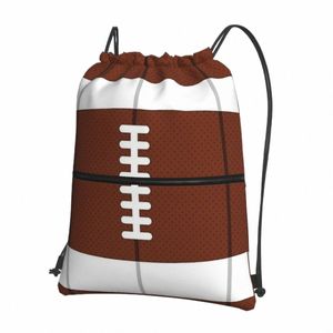 American Football DrawString ryggsäck med dragkedja Pocket Gym Sports Sackpack Reversible Print Rugby String Bag för träning G8PX#