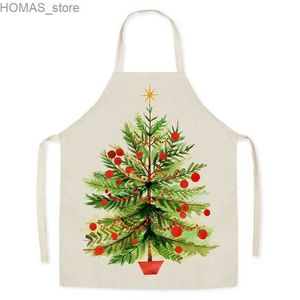 Aprons Merry Christmas Pattern Linen Hand Wipe Sleeveless Apron Home Holiday Decor Kitchen Cleaning Tools Catering Overalls Y240401