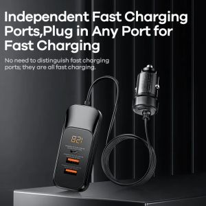 Remax 120W Car Charger Type C USB Fast Charging Quick Charger QC PD 3.0 Digital Display for iPhone Xiaomi 13 14 Laptops Macbook