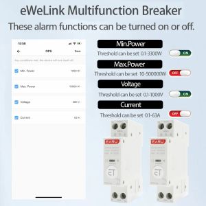 Ewelink WiFi Smart Circuit Breaker MCB 1P 63A Timer Power Energy KWH Corrente Misurazione Interruttore di controllo della protezione Remoto Protettore