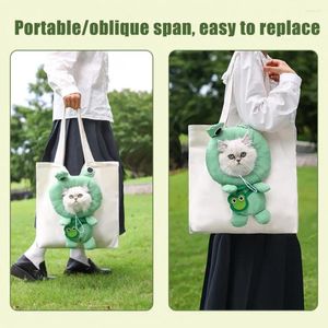 Cat Carriers Pet Carrier Bag Cute Frog Shape Canvas Shoulder For Supplies Expandable Crossbody Handbag With Breathable