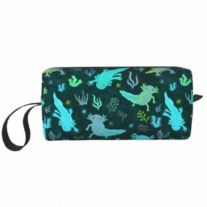 Axolotl mönster kosmetisk väska kvinnor stor kapacitet salamander djur makeup fodral skönhet lagring toalettartiklar dopp kit case box m0hu#