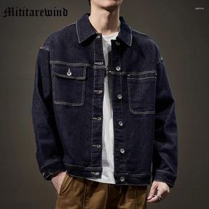 Herrjackor Autumn Denim Coats Design Loose Wid Down Collar Vintage Jeans For Men High Street Hip Hop Baggy Jacket