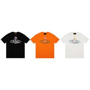 West Wood, Empress Dowager Vivienne Saturn Graffiti Ricamo T-shirt casual ampia a maniche corte