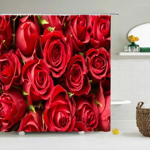 Shower Curtains Rose Flower Love Romantic Bathroom Curtain Girl Woman Waterproof With Hooks Decor Bath Screens