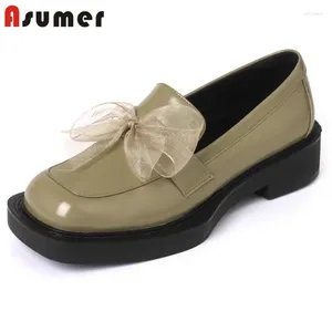 Casual Shoes Asumer 2024 Fashion Women Platform Flat Bowknot Wygodne moaferowe panie oryginalna skóra