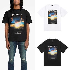 Purple Band Summer Rock Dusk Sunset Print Kortärmad Casual Loose Purple High Street Pure Cotton T-Shirt Vest