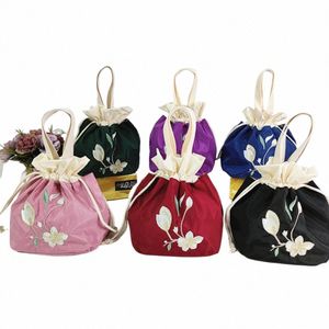 embroidered Drawstring Bag Women Vintage Ethnic Style Fr Handbag Silk Bucket Bag Phe Shop Bag Chinese Style Hanfu N1x0#
