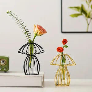 Vases 1Pc Creative Hydroponic Plant Vase With Metal Stand Mushroom Shape Flower Rack Glass Test Tube For Home Decorations