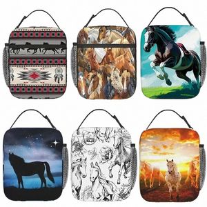 colorful Horse Portable Lunch Box Cooler Bags Insulated Thermal Lunch Tote Bag For Women Men Adults Work Travel Picnic D0yK#