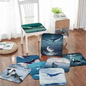 Cushion/Decorative Pillow Blue Watercolor Marine Animals Four Seasons Seat Cushion Office Dining Stool Pad Sponge Sofa Mat Non-Slip Sofa Decor Tatami Y240401