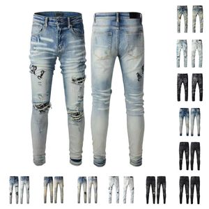 Distressed-Jeans. Designer-Jeans für Herren, bestickte Hosen, modische, lässige Hip-Hop-Streetwear-Stretch-Slim-Fit-Hose