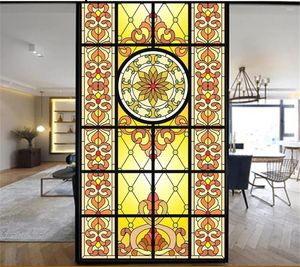 Window Stickers Privacy Windows Film Dekorativ kyrklig stil Stained Glass Inget lim Static Cling Frosted 38