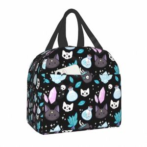 Herb Witch Pattern Isolated Lunch Bag For School Office Halen Cat Skull Leakproof Cooler Thermal Bento Box Women Children C0TZ#