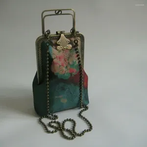 Sacos de ombro puro artesanal vintage impressão flores mão bloqueio escudo saco do telefone bolsas femininas bolsas corrente crossbody
