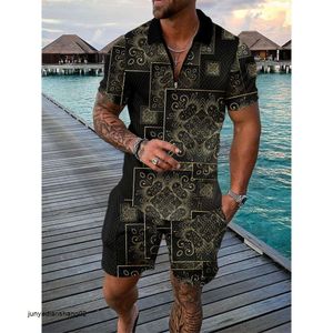 Mens New Casual Color Contrast Polo Zip Short Sleeve Suit Q6ad