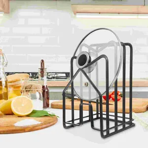 Armazenamento de cozinha multifuncional pote tampa titular panelas organizador placa corte rack suporte ferro para armário