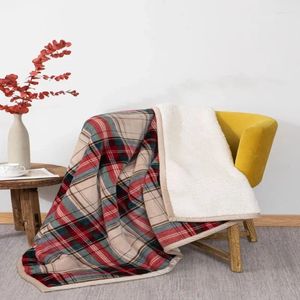 Blankets 50 60 Inch Thick Thermal Blanket Winter Sherpa Throw Sofa Grids Nap Rug Green Plaids Couch Decorative