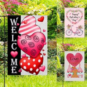 Valentines Day Love Hearts Outside Porch Patio Indoor Linen Printing Outdoor Sign Valentines Day Home Decor Garden Decoration