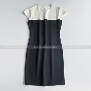Party Dresses Acetate Series Advanced Black and White Color Blocking Slim Elegant Temperament Dress Women