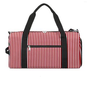 Sacos ao ar livre clássico listrado ginásio saco vermelho e branco linhas bagagem esportes masculino feminino com sapatos retro fitness bolsas impermeáveis