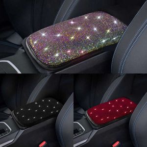 Upgrade Crystal Car Armrest Cover Mat Leather Waterproof Non-Slip Storage Box Pad Auto Styling Bling Car Accessories Interior For Woman