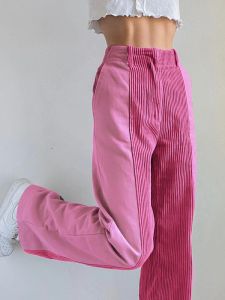 Corduroy byxor joggar kvinnor hösten 2024 vintage breda ben byxor rosa höga midja byxor kontrast casual kvinnors pantalona byxor