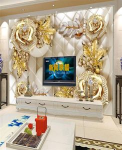 Luxury Giant Wall Wallpapers For Living Room 3D Wall Murals Guldsmycken Blommor TV Bakgrund Dekorativ tapeter Wallcovering3674681