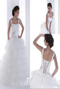 Saia destacável uma linha até o chão em camadas tule frisado vestidos de casamento elegantes com alças baixos vestidos de noiva de casamento 6328301