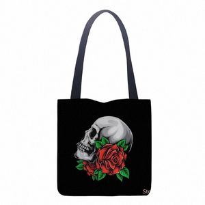 Kobiet Skull Skull martwa torebka róża gotycka damskie damskie torba na tote duża pojemność wielokrotnego użytku torba sklepowa prosta torba studencka u9la#