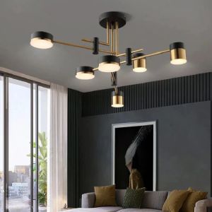 2024 Nordic Modern LED Chandeliers Lighting 3 Color Dimable Art Luster Living Room Kitchen Decor inomhus hängande lampor