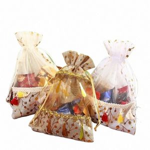 5pcs 16x22cm Linen Drawable Organza Bags Jewelry Wedding Party Sugar Storage Bag Candy Drawstring Packing Gift Splicing Pouch k7VP#