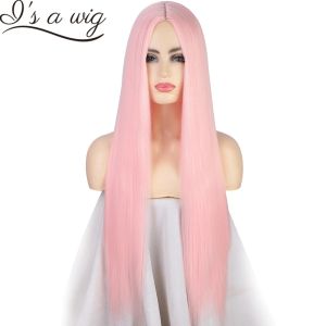 Perucas eu é uma peruca rosa direta longa perucas sintéticas para mulheres perucas loiras laranja brancas pretas podem ser perucas de cosplay fibras resistentes ao calor