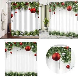 Shower Curtains Christmas Curtain Classical Ornaments And Baubles Coniferous Tree Twig Print Fabric Bathroom Set With Hooks