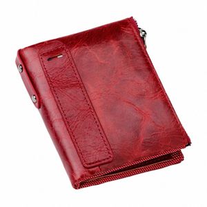 genuine Leather Women Wallet Red Short RFID Blocking Ladies Leather Purses Luxury Female Purse Small Coin Wallets for Women Men c1ma#