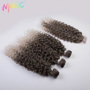 Pack Pack Magic Synthetic 28 tum afro kinky lockiga hårbuntar med stängningsvärmebeständig fiber naturlig våg hår cosplay