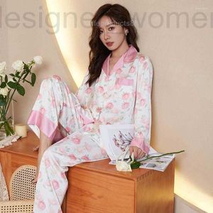 Luksusowe damskie twórczość lodowa jedwabna piżama projektant Projektant Autumn Spring Pajamas for Ladies Dwuczęściowe kobiety M do XL