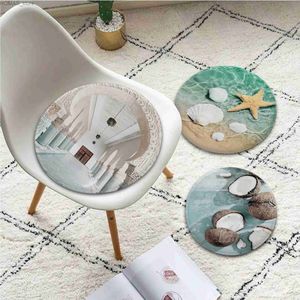 Kudde/dekorativ kudde Marockan Blue Sea Star Beach Coconut Palm Creative Dining Chair Cushion Circular Decoration Seat For Office Desk Cushion Pads Y240401