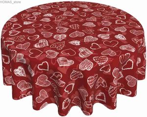 Table Cloth Happy Valentines Day Tablecloth 60 Inch Round Table Cloths Mothers Day Red Heart Table Cloth Cover Mat Washable Polyester Y240401