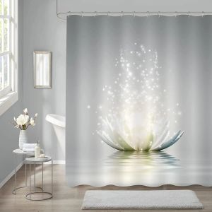White Lotus Flower Shower Gardiner för Zen Spa Badruminredning, Asian Floral Polyester Bath Curtain Set, gåva för kvinnor och flickor