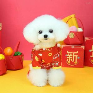 Dog Apparel Winter Clothes Fleece Lined Pet Festive Chinese Year Costume Warm Jumpsuit With Cartoon Pattern