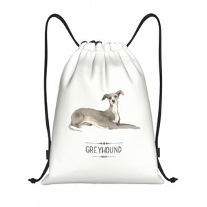 Kawaii Greyhound Dog Drawstring Mochila Sacos Mulheres Homens Leve Pet Whippet Sighthound Gym Sports Sackpack Sacks para Yoga c3Ww #