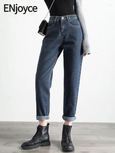 Dżinsy damskie ciesz się wiosną letnie kobiety w stylu ulicznym wysokim talią koreańską modę proste spodni denim Capris harem